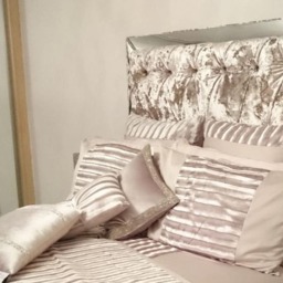 Custom Chesterfield Headboard Champagne Gold Crushed Velvet With Mirror Frame - thumbnail 2