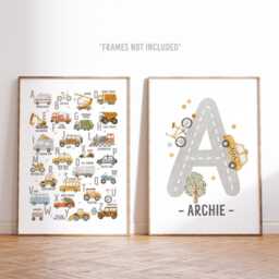 Vehicles Print Set -- Car Alphabet , Abc, Boys Print, Vehicle Bedroom Theme Bedroom, Unframed - thumbnail 2