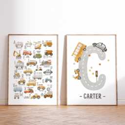 Vehicles Print Set -- Car Alphabet , Abc, Boys Print, Vehicle Bedroom Theme Bedroom, Unframed - thumbnail 1
