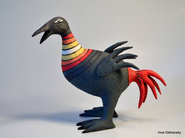 Black Ceramic Bird Sculpture, Modern Folk Art By Inna Olshansky - image 1