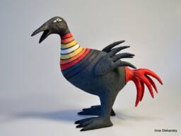 Black Ceramic Bird Sculpture, Modern Folk Art By Inna Olshansky
