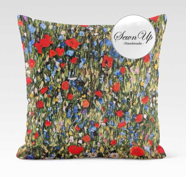Outdoor Cushion Cover 28 Sizes Klimt's Field Of Poppies Handmade Floral Flowers Leaf Gift Waterproof Conservatory - image 1