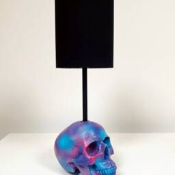 Purple, Turquoise, Pink & White Splatter Skull Lamp // Decor Handmade By Haus Of Skulls - thumbnail 2