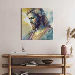 Colorful Painting Of Jesus Canvas, Picture Wall Hanging, Turquoise Decor, People Canvas Print - thumbnail 3