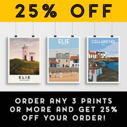 Elie Print - Beach Cricket East Neuk Fife Coastal Path Travel Poster & Earlsferry Leven - thumbnail 2