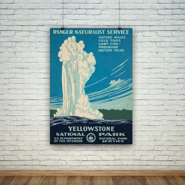 Yellowstone Geyser Print Vintage Americn National Park Travel Poster - image 1