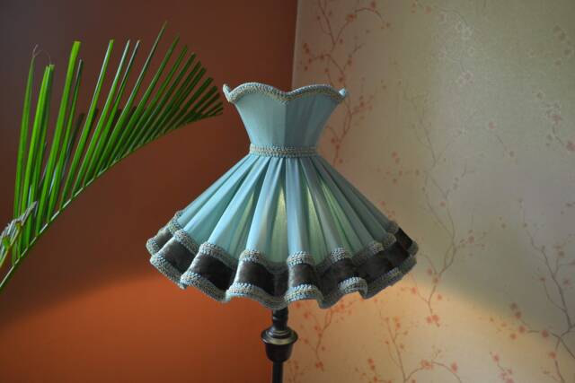 Handmade Scalloped Lampshade Retro Petrol Velvet Shade - image 1