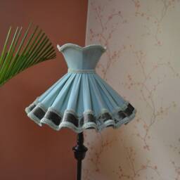 Handmade Scalloped Lampshade Retro Petrol Velvet Shade - thumbnail 3