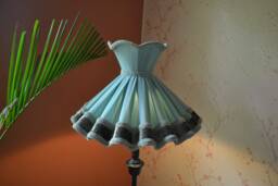 Handmade Scalloped Lampshade Retro Petrol Velvet Shade - thumbnail 1
