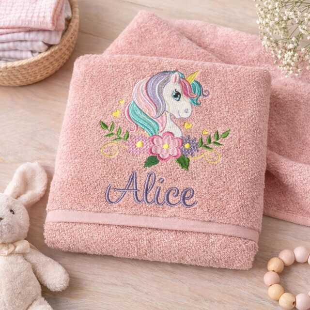 Personalised Unicorn Towel/Childrens Floral Gift Hand Bath Sheet Time New Baby - image 1
