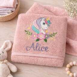 Personalised Unicorn Towel/Childrens Floral Gift Hand Bath Sheet Time New Baby