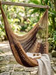 Brown Hammock Chair Handwoven Hanging Indoor Outdoor Boho Swing Seat Strong Patio Balcony Porch Cozy Woven