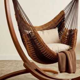 Brown Hammock Chair Handwoven Hanging Indoor Outdoor Boho Swing Seat Strong Patio Balcony Porch Cozy Woven - thumbnail 4