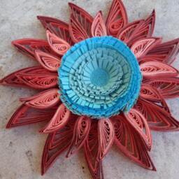 Quilled Paper Flower Wall Art Coral & Turquoise Set Of 3 - thumbnail 3