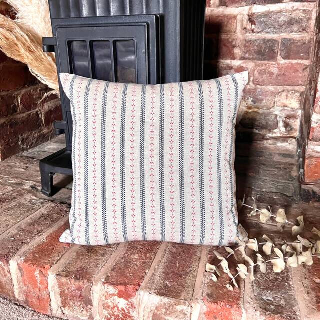 1441. Red/Indigo Selby Stripe Linen Look 100% Cotton Cushion Cover - image 1