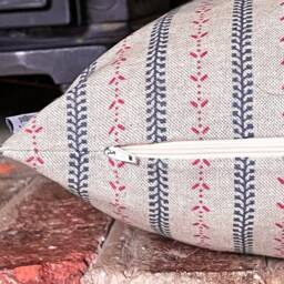 1441. Red/Indigo Selby Stripe Linen Look 100% Cotton Cushion Cover - thumbnail 2