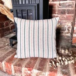 1441. Red/Indigo Selby Stripe Linen Look 100% Cotton Cushion Cover - thumbnail 1