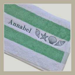 Embroidered Beach Towel, Personalised With Name Or Initials. Seashell & Starfish Design. Swimming Towel. Customised - thumbnail 2