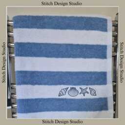 Embroidered Beach Towel, Personalised With Name Or Initials. Seashell & Starfish Design. Swimming Towel. Customised - thumbnail 3