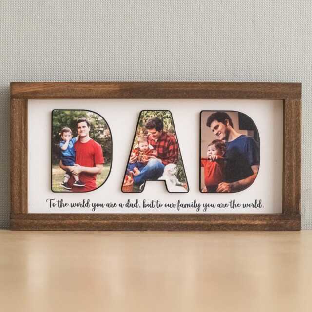 Personalized Family Photo Frame For Dad, Custom Wooden Father Gift, Rustic Modern Table Decor Y77 - image 1
