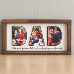 Personalized Family Photo Frame For Dad, Custom Wooden Father Gift, Rustic Modern Table Decor Y77
