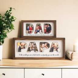 Personalized Family Photo Frame For Dad, Custom Wooden Father Gift, Rustic Modern Table Decor Y77 - thumbnail 4