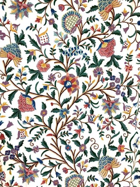 Hand Embroidered Crewel Fabric Kashmir Wool Floral Cotton, 54 - image 1
