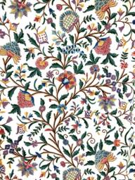 Hand Embroidered Crewel Fabric Kashmir Wool Floral Cotton, 54 - thumbnail 1