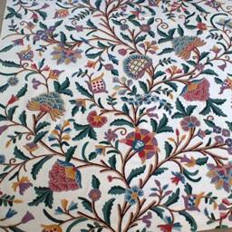 Hand Embroidered Crewel Fabric Kashmir Wool Floral Cotton, 54 - thumbnail 2