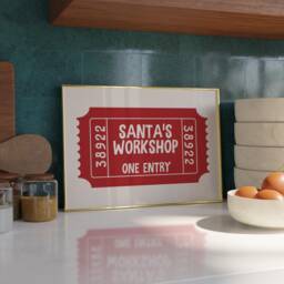Santas Workshop Ticket Print - Dining Room Wall Art Trendy Kitchen Prints Stub Kids Christmas Printables - thumbnail 1