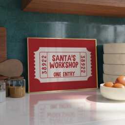 Santas Workshop Ticket Print - Dining Room Wall Art Trendy Kitchen Prints Stub Kids Christmas Printables - thumbnail 2