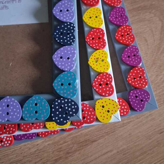 Colourful Wooden Heart Shaped Button Photo Frame 4 X 6 Inches - image 1