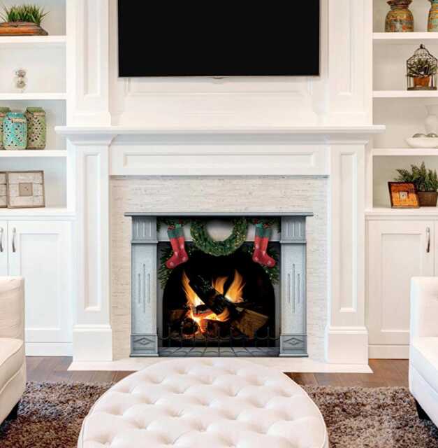 Christmas Fireplace Vinyl Decal, Burning Logs, Stockings Wall Decor - image 1