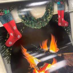 Christmas Fireplace Vinyl Decal, Burning Logs, Stockings Wall Decor - thumbnail 2