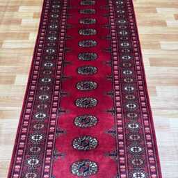 2.6x10 Magenta Color Bokhara Rug - Runner Hallway Luxury Long Fine Quality Green Afghan - thumbnail 3