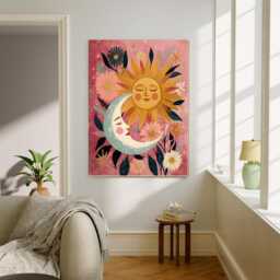 Moon & Star Art Print, Night Sky Poster, Moon Wall Decor, Art, Flower Tarot Sun Art - thumbnail 2