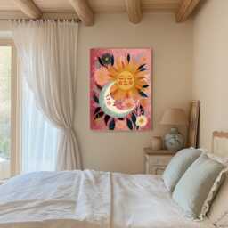 Moon & Star Art Print, Night Sky Poster, Moon Wall Decor, Art, Flower Tarot Sun Art - thumbnail 3