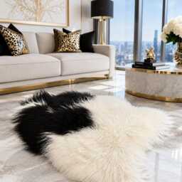 Large Black & White Icelandic Sheepskin Rug - Natural Long Haired 303 - thumbnail 2