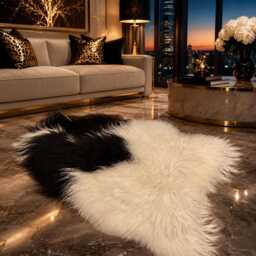 Large Black & White Icelandic Sheepskin Rug - Natural Long Haired 303 - thumbnail 3