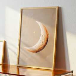 Crescent Moon Wall Art Textured Impasto Painting Neutral Taupe & Gold Celestial Nursery Bedroom Decor Poster Framed Print Canvas - thumbnail 2
