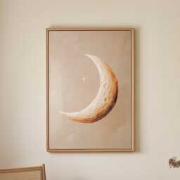 Crescent Moon Wall Art Textured Impasto Painting Neutral Taupe & Gold Celestial Nursery Bedroom Decor Poster Framed Print Canvas - thumbnail 3