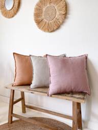 Linen Cushion Cover, Throw Pillow Cover With Edge, Zipper Accent