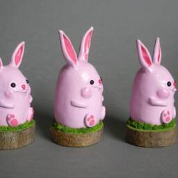 Polymer Clay Pink Bunny Figurine, Fantasy Art Doll - thumbnail 3