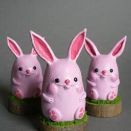 Polymer Clay Pink Bunny Figurine, Fantasy Art Doll - thumbnail 2