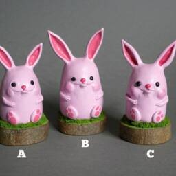 Polymer Clay Pink Bunny Figurine, Fantasy Art Doll - thumbnail 4