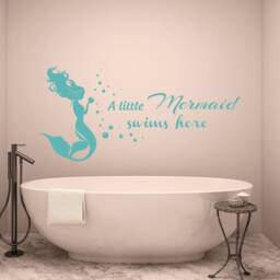Mermaids Wall Decals - Bathroom Decor Quote Vinyl Stickers Shower Art Mermaid Swims Here Tt3 - thumbnail 2