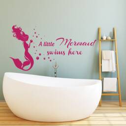 Mermaids Wall Decals - Bathroom Decor Quote Vinyl Stickers Shower Art Mermaid Swims Here Tt3 - thumbnail 1
