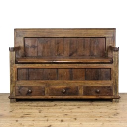 Rustic Pine Settle With Drawers - Furniture Bench - M-6680