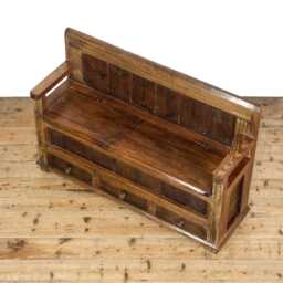 Rustic Pine Settle With Drawers - Furniture Bench - M-6680 - thumbnail 3