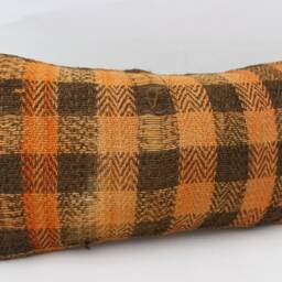 Orange Diamond Kilim Pillow Cover, Vintage Turkish Wool, 12x24 Lumbar - thumbnail 3